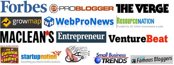 Logos of THGM writing services seen in the media.